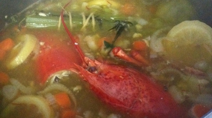 Lobster stock during initial simmer